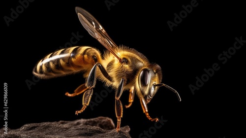 Honey bee landing isolated on transparent background cutout, generative ai