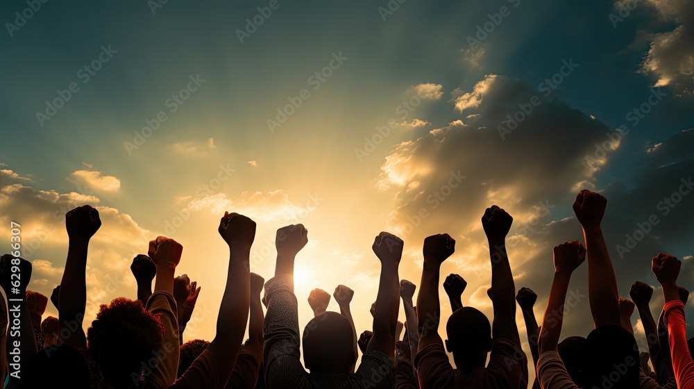 Fototapeta premium Juneteenth freedom day celebration african american people raised fists in the air black lives matter juneteenth and african liberation day, generative ai