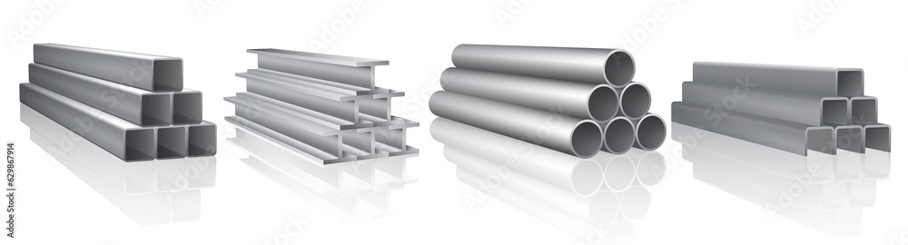 set of realistic pipe stack steel metal isolated or metal pipes industrial isolated on white. 3d render