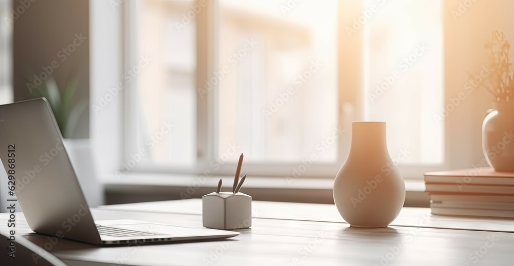 Modern Office Workspace. Laptop on a Business Desk in a Stylish Room