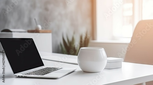 Modern Office Workspace. Laptop on a Business Desk in a Stylish Room