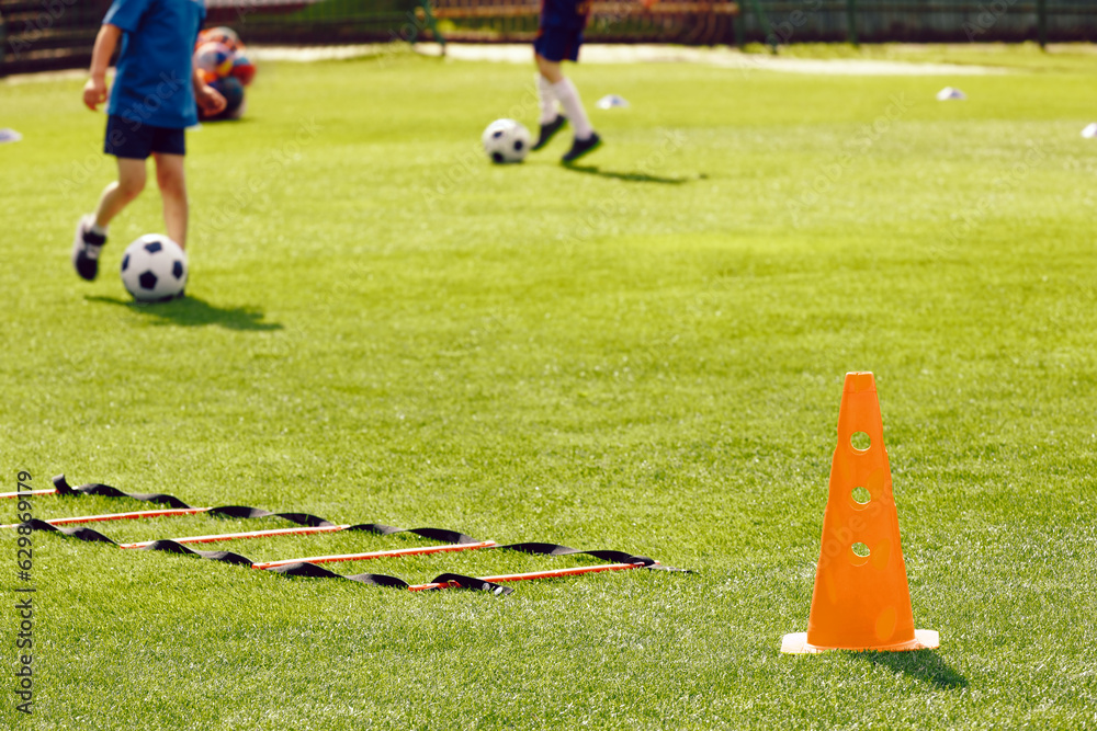 Football Training Field at School Pitch. Children Playing at Soccer
