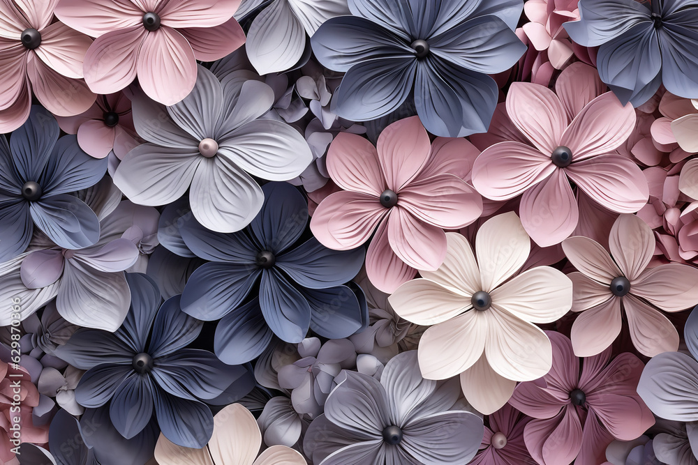 A seamless pattern showcases a cascade of soft petals, arranged in a harmonious and balanced composition. The petals, with their gentle curves and graceful lines, create a soothing A seamless pattern showcases a cascade of soft petals, arranged in a harmonious and balanced composition. The petals, with their gentle curves and graceful lines, create a soothing