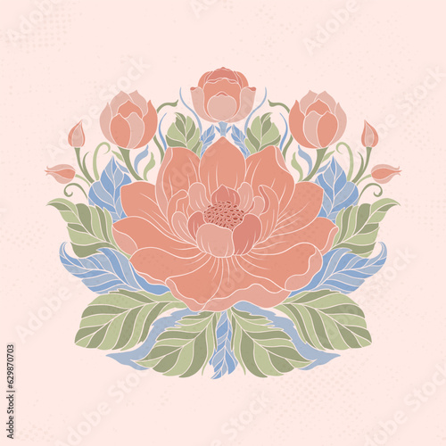 Flower lotus beautiful in the style of Art Nouveau. Beautiful lotus vintage floral composition 1920-1930 years.Modern style fashion.