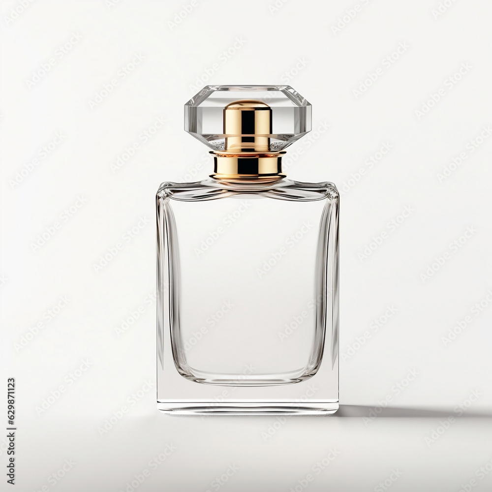 Empty perfume bottle mockup, white background. AI Generated Image Empty perfume bottle mockup, white background. AI Generated Image