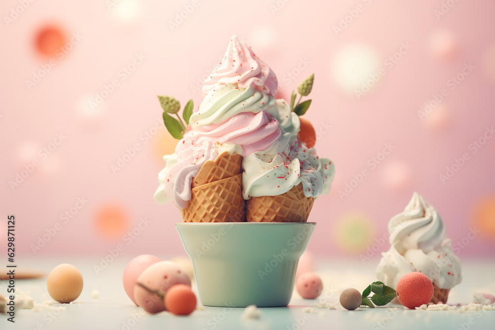 ice cream summer in pastel colors, octane render, high quality, detailed, central composition