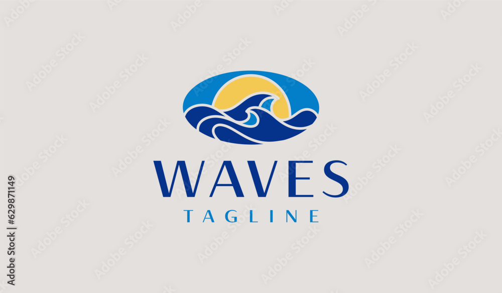 Fototapeta premium Sunset wave Monoline Logo Template. Universal creative premium symbol. Vector illustration