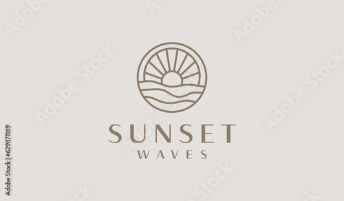 Sunset wave Monoline Logo Template. Universal creative premium symbol. Vector illustration