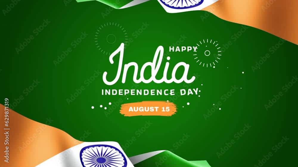 Happy Independence Day India Animation on green background. Excellent for celebrating India Independence Day and animated greeting cards.