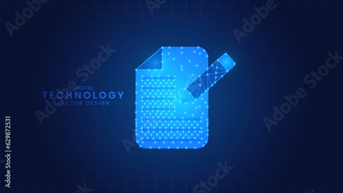 Checklist on clipboard outline with pencil. Modern digital low polygon style