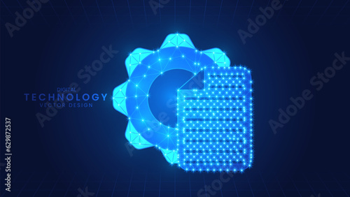 Clipboard with gear. Modern digital low polygon style