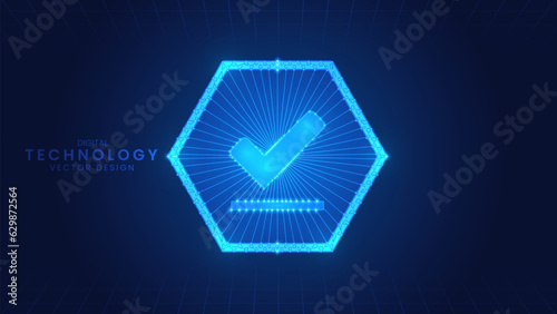 Futuristic blue check mark. Modern digital low polygon style