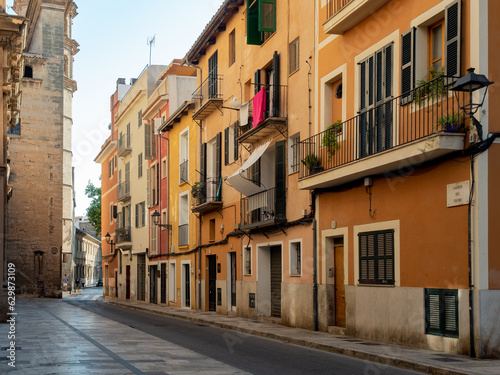 classic barcelona street, beige and orange buildings