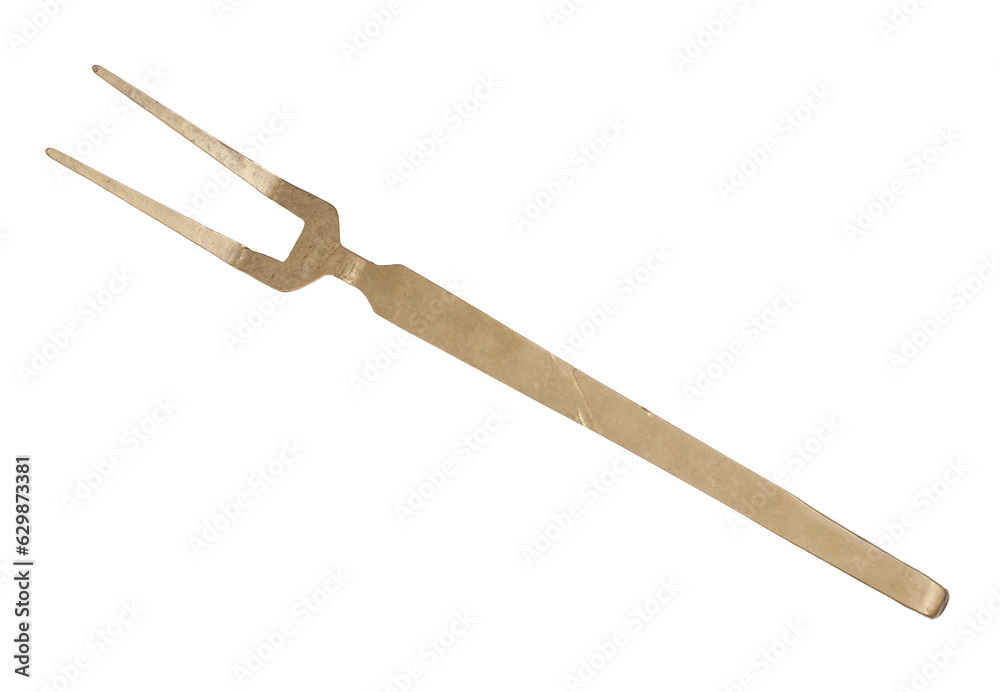 Meat fork made of brass. Transparent background. Meat fork made of brass. Transparent background.