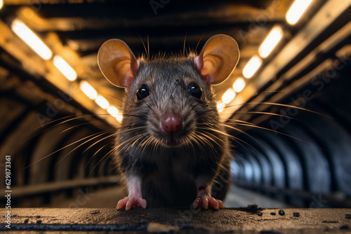 Urban rat in a subway tunnel, dramatic, intense, grimy atmosphere, spotlight effect