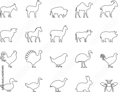 Leinwand Poster Farm Animals and Livestock Icons Set
