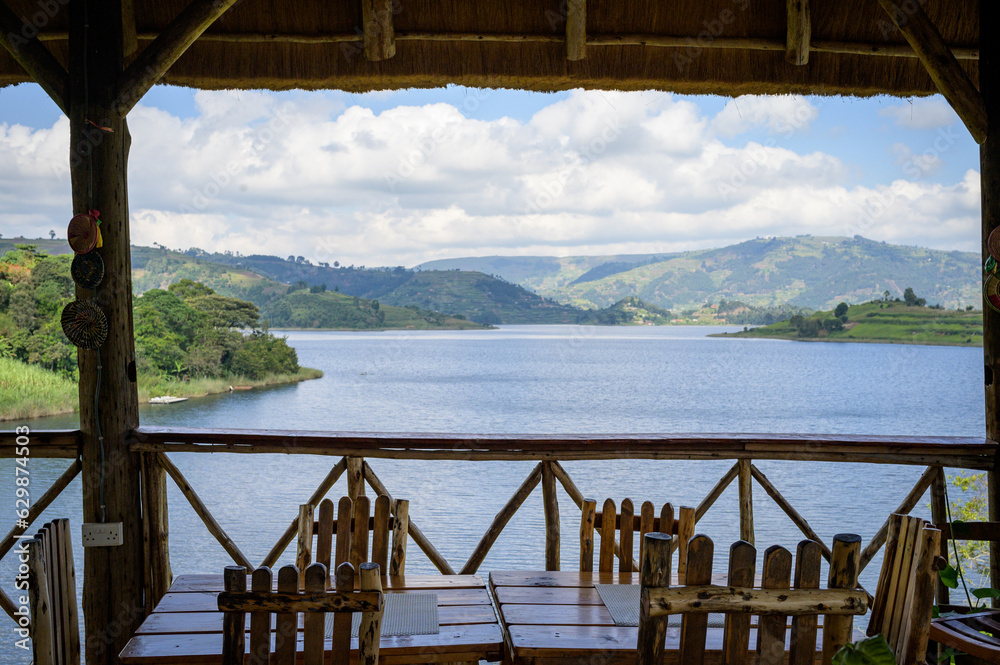 A view on Lake Bunyony from a wooden terrace