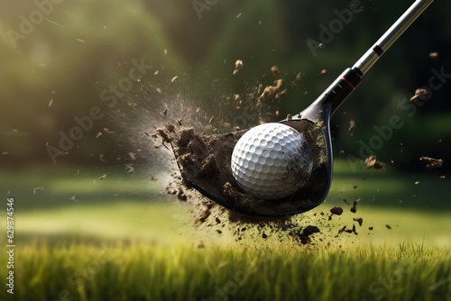 a close-up of a golf club hitting a golf ball at the moment of impact background photo