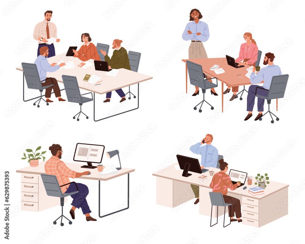 People office work. Vector illustration. Office workers actively contribute to team discussions and decision-making processes A worker employee seeks opportunities to expand their skills and knowledge
