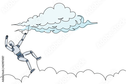 Obraz na plátně Single continuous line drawing unlucky robot falling from cloud sky