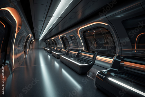Interior of the salon of futuristic train, metro, subway - the vehicle of the future concept © happy_finch