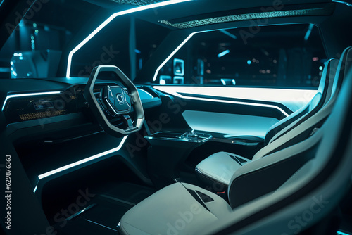Interior of the salon of futuristic car - the vehicle of the future concept