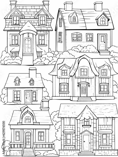 simple house pictures to color  black and white silhouette