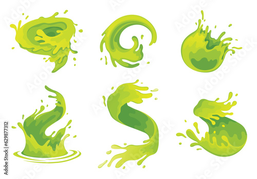Water and juice splash liquide. Vector Illustration. A water splash, green natures power and grace Fresh juice splashed, colourful burst of freshness in air A wave shape, mesmerising pattern