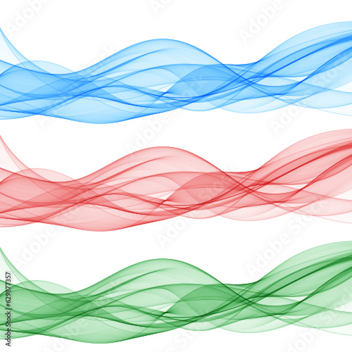 Set of colored waves. Red, blue and green wave pattern. eps 10