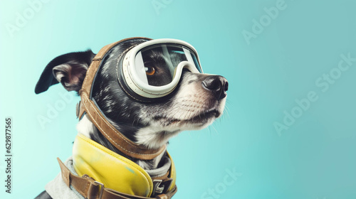 Pilot Dog Portrait. Colorful banner with empty copy space on the side. Generative AI.