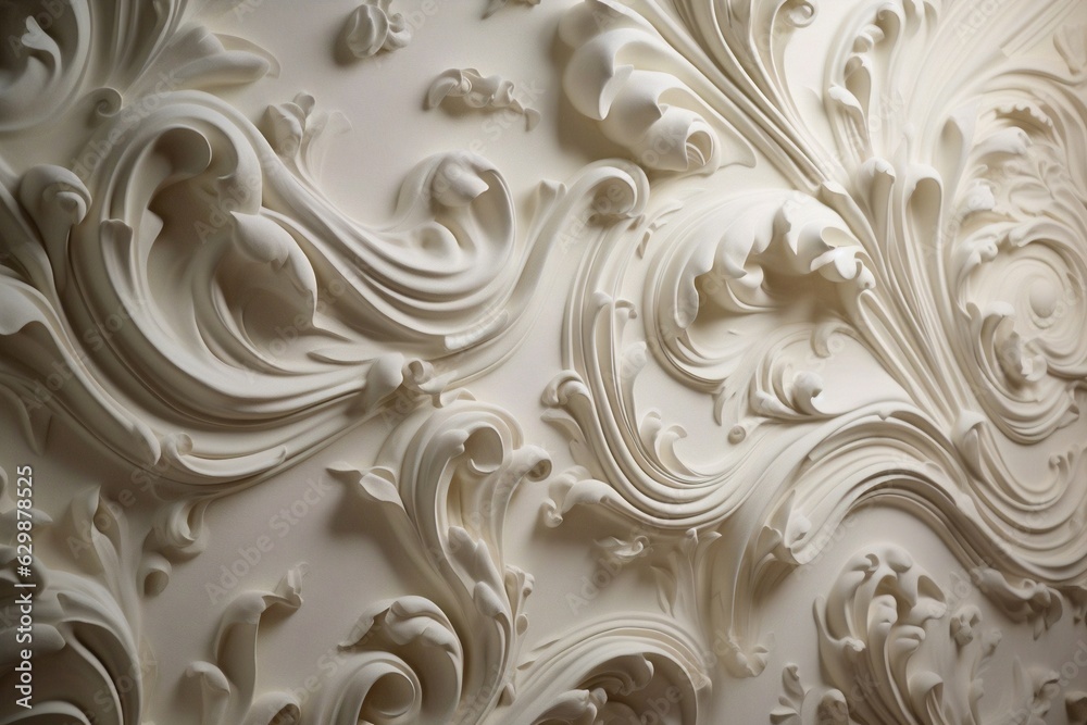 Generative AI : Plaster background floral pattern Generative AI : Plaster background floral pattern