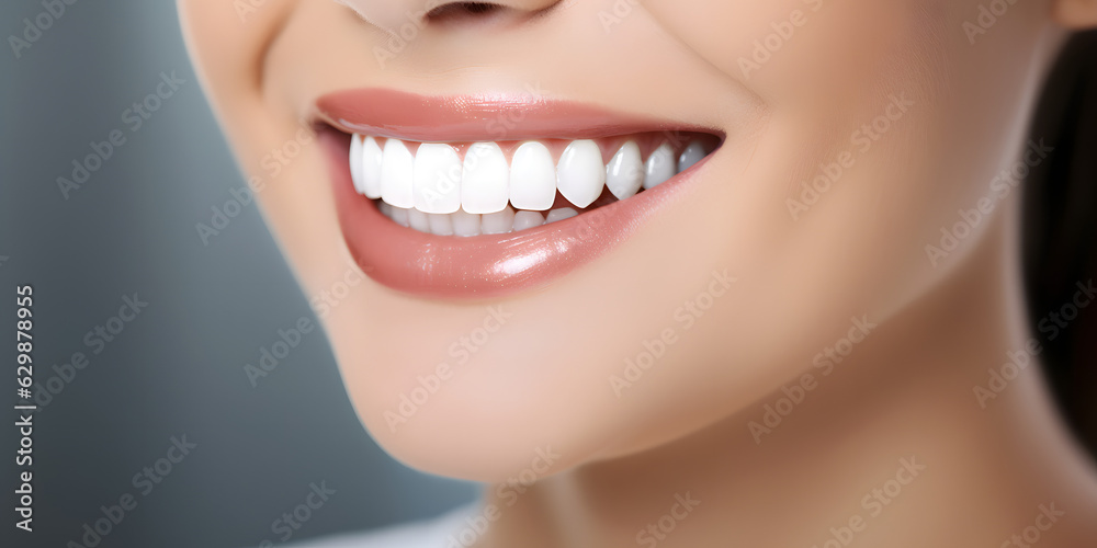 Fototapeta premium Close up of a Woman smiling. White Clean Healthy teeth. Toothpaste Dentist Concept