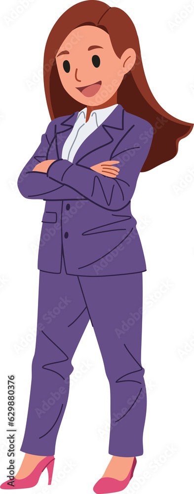 Smiling businesswoman standing in arms crossed illustration