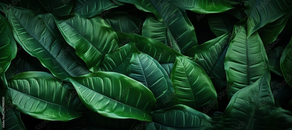 Tropical green leaf nature background. Generative AI technology.