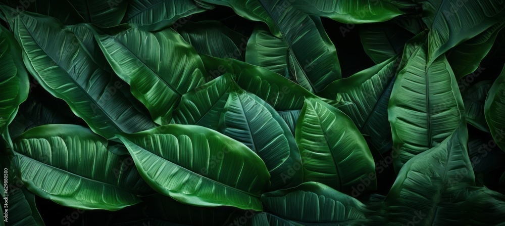 Tropical green leaf nature background. Generative AI technology. Tropical green leaf nature background. Generative AI technology.