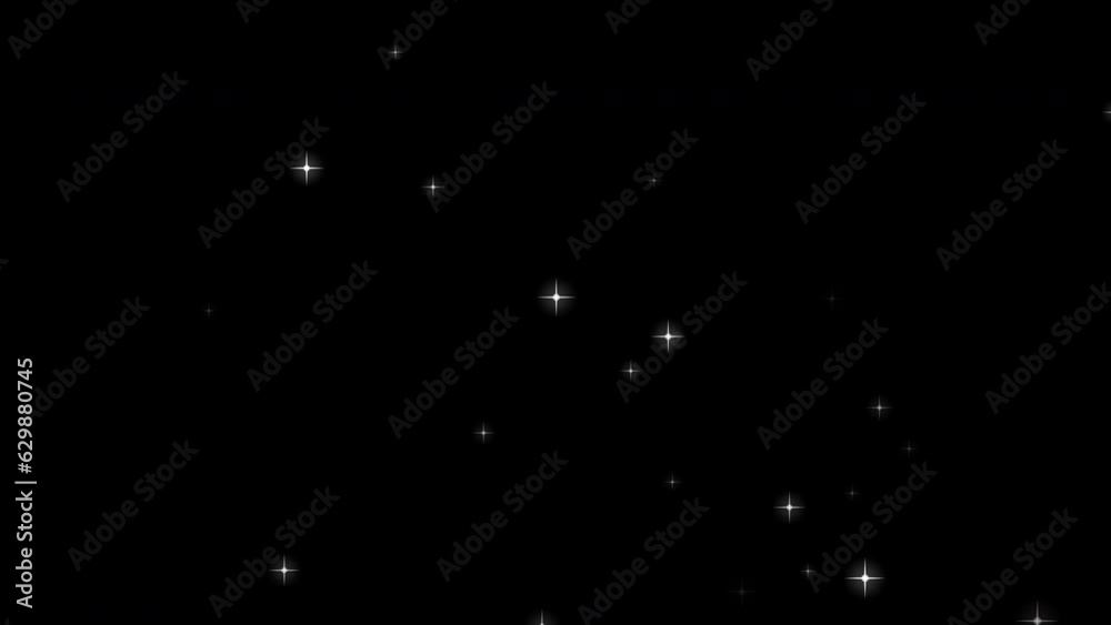 Simple white sparkles, white particles stars exploding transition on black background.