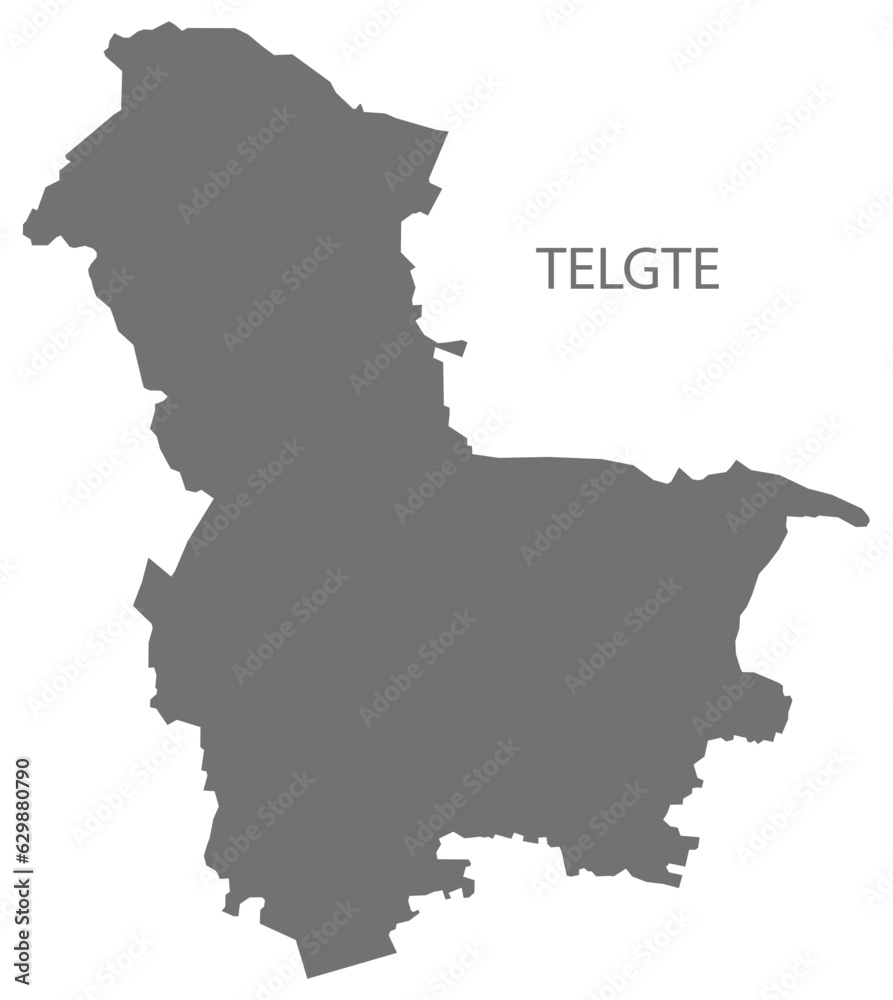 Telgte German city map grey illustration silhouette shape