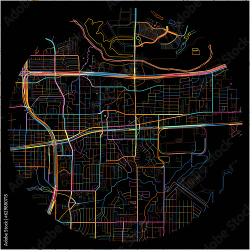 Colorful Map of GrandPrairie, Texas with all major and minor roads.
