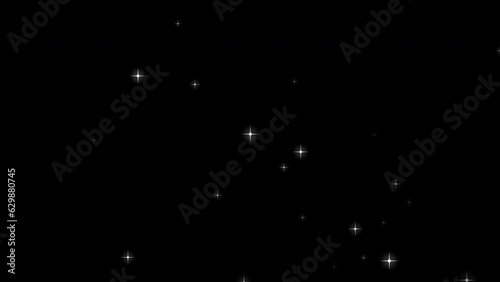 Simple white sparkles, white particles stars exploding transition on black background. photo