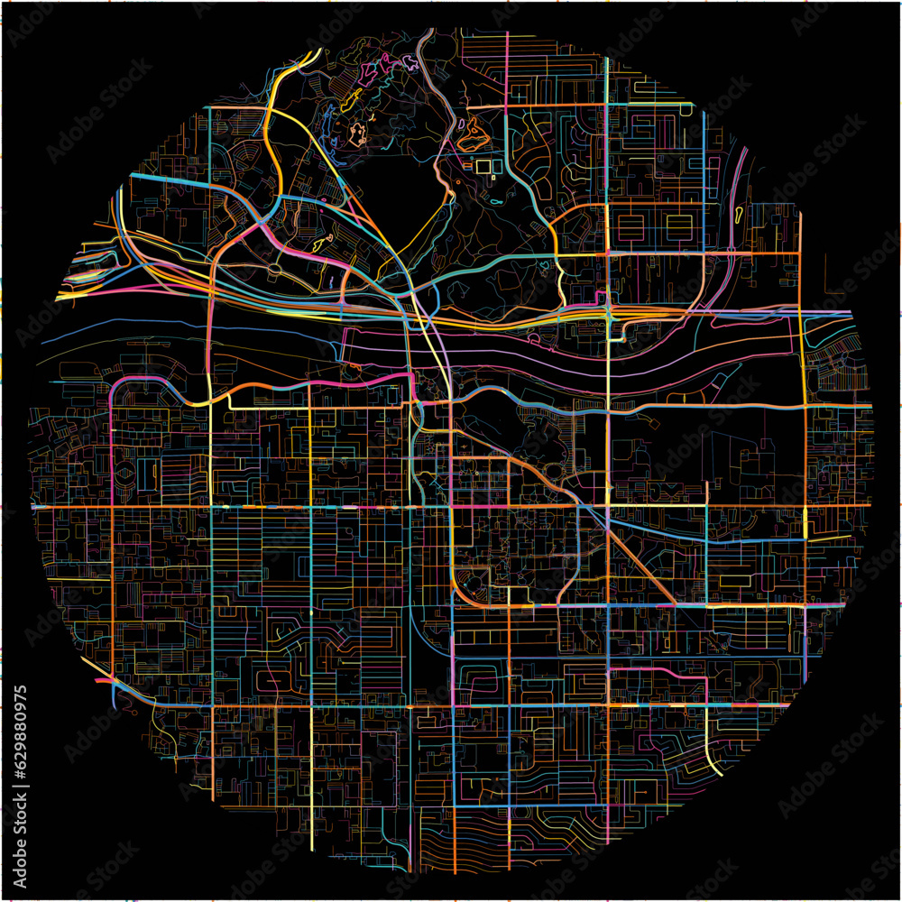 Colorful Map of Tempe, Arizona with all major and minor roads.