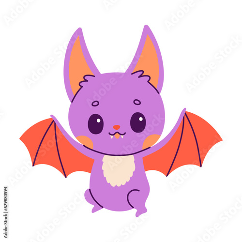 Happy Halloween. Vector cute illustration of purple bat in trendy colors for postcard, flyer, banner