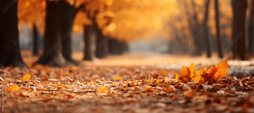 Autumn foliage on bokeh park background. Generative AI technology.
