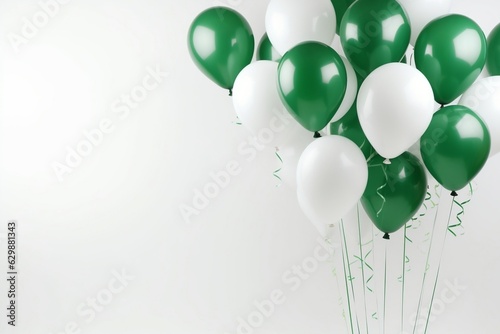 Green and White Balloons on White Background. Generative AI
