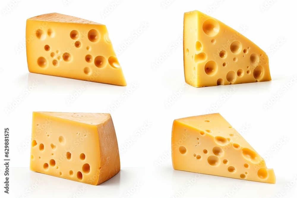 set of cheese with holes isolated on white background.