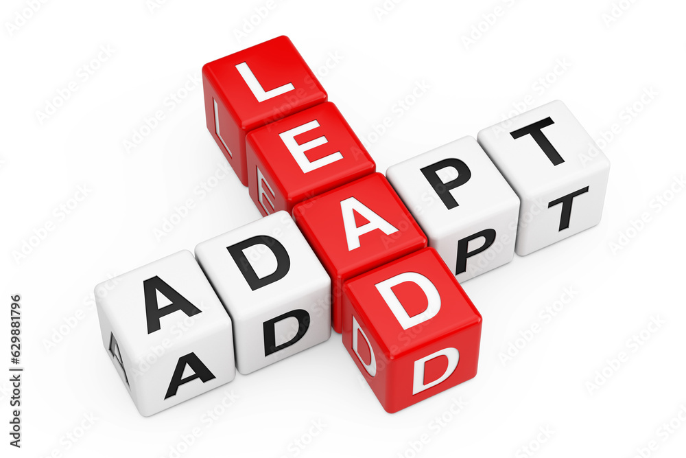 Adapt and Lead Sign as Crossword Cube Blocks. 3d Rendering Adapt and Lead Sign as Crossword Cube Blocks. 3d Rendering