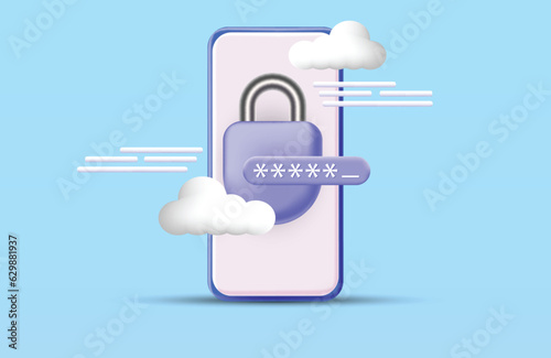 3d mobile with password lock vector