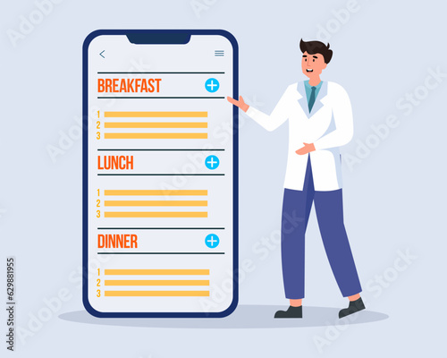 Female nutritionist recommend eating healthy and Planning Diet with Fruit and Vegetable Nutrition for Weight Loss