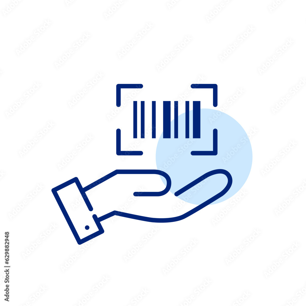 Hand holding a bar code scanner. Pixel perfect, editable stroke icon Hand holding a bar code scanner. Pixel perfect, editable stroke icon