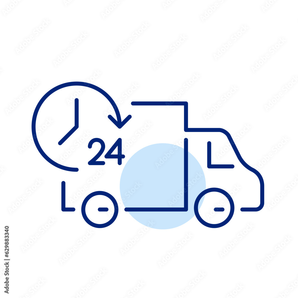24 hour delivery service. Online shopping shipment. Pixel perfect, editable stroke icon 24 hour delivery service. Online shopping shipment. Pixel perfect, editable stroke icon