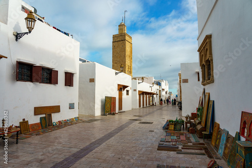 Morocco. Rabat. The white houses of the Kasbah of Udayas fortress.